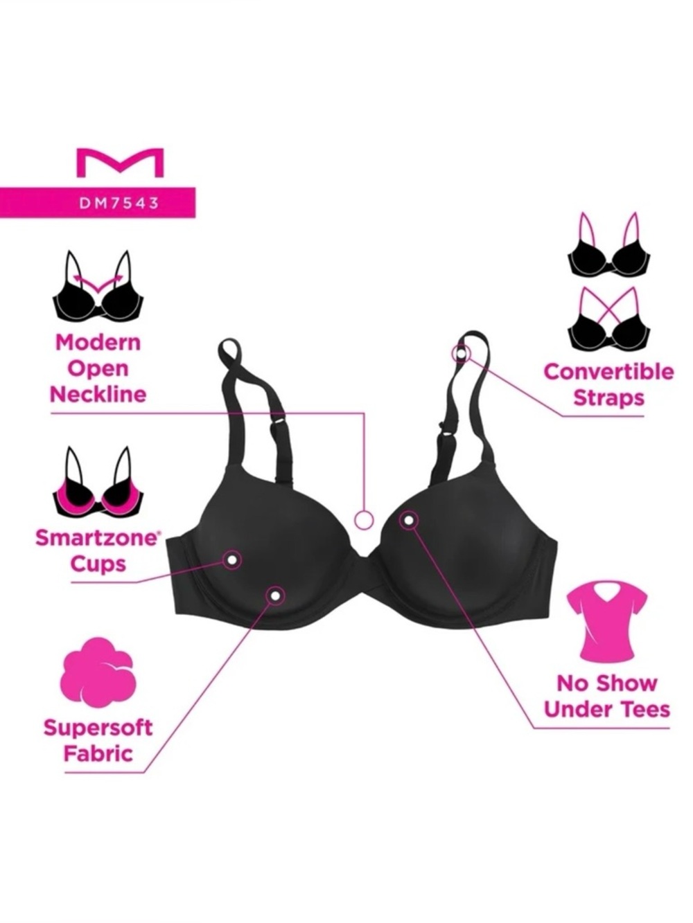 NWT Maidenform Black Convertible Strap Bra